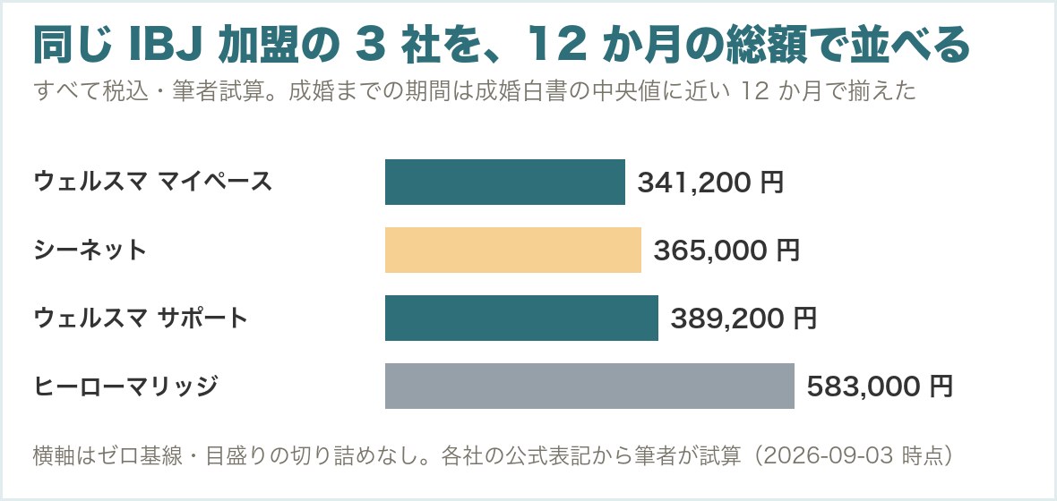 シーネット・ウェルスマ・ヒーローマリッジの12か月総額比較